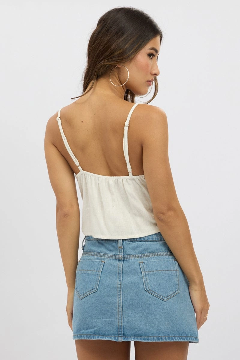 Beige Cami Top Open Front Linen Blend