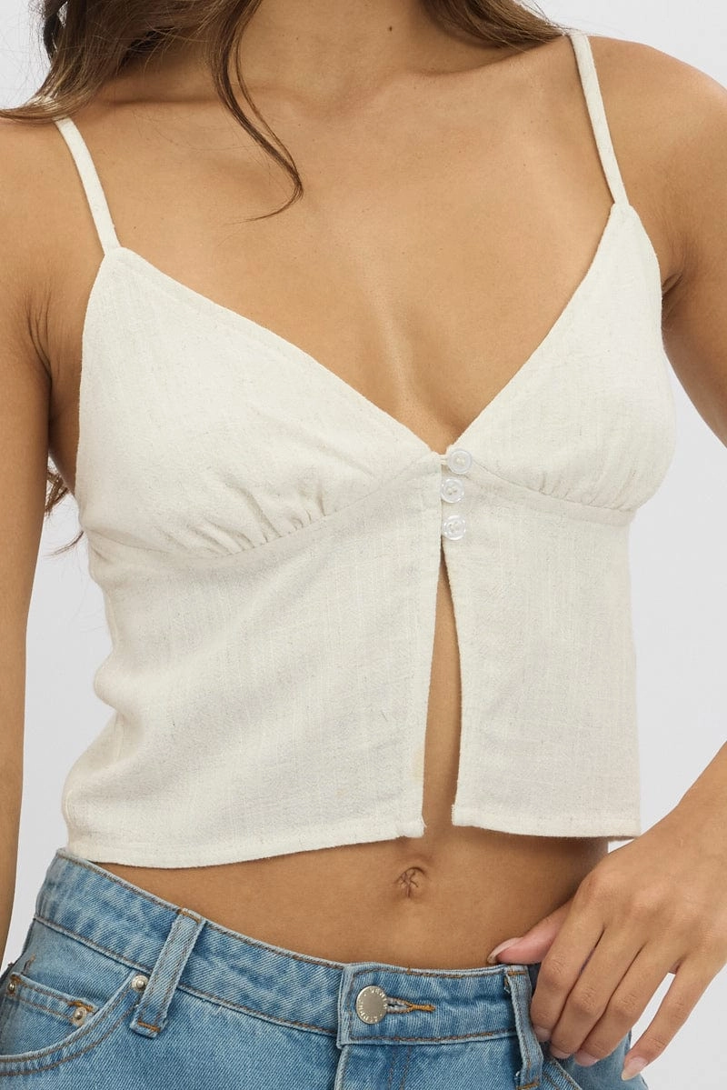 Beige Cami Top Open Front Linen Blend