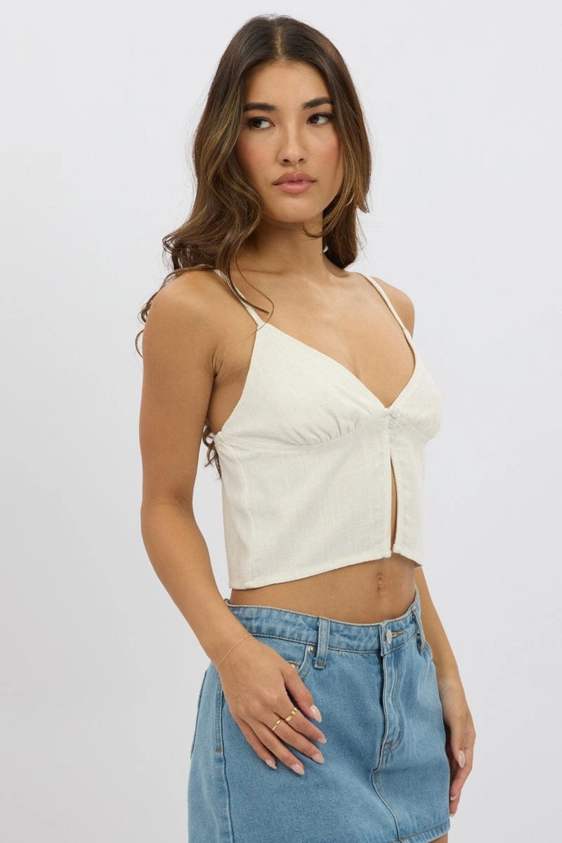 Beige Cami Top Open Front Linen Blend