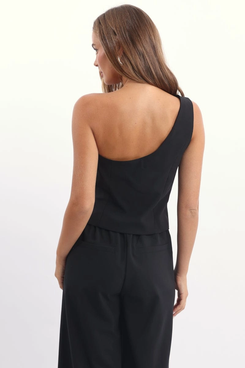 Black One Shoulder Vest Top