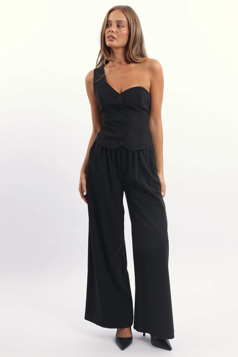 Black One Shoulder Vest Top