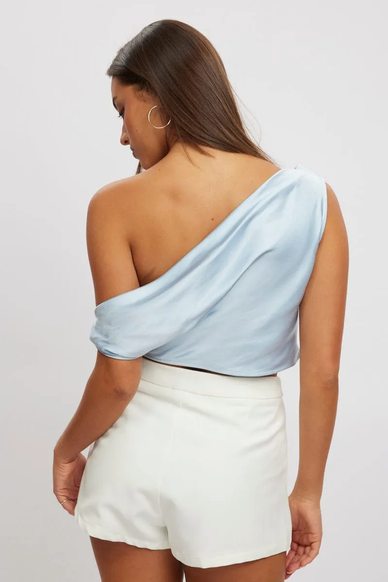 Blue On Off Shoulder Satin Top