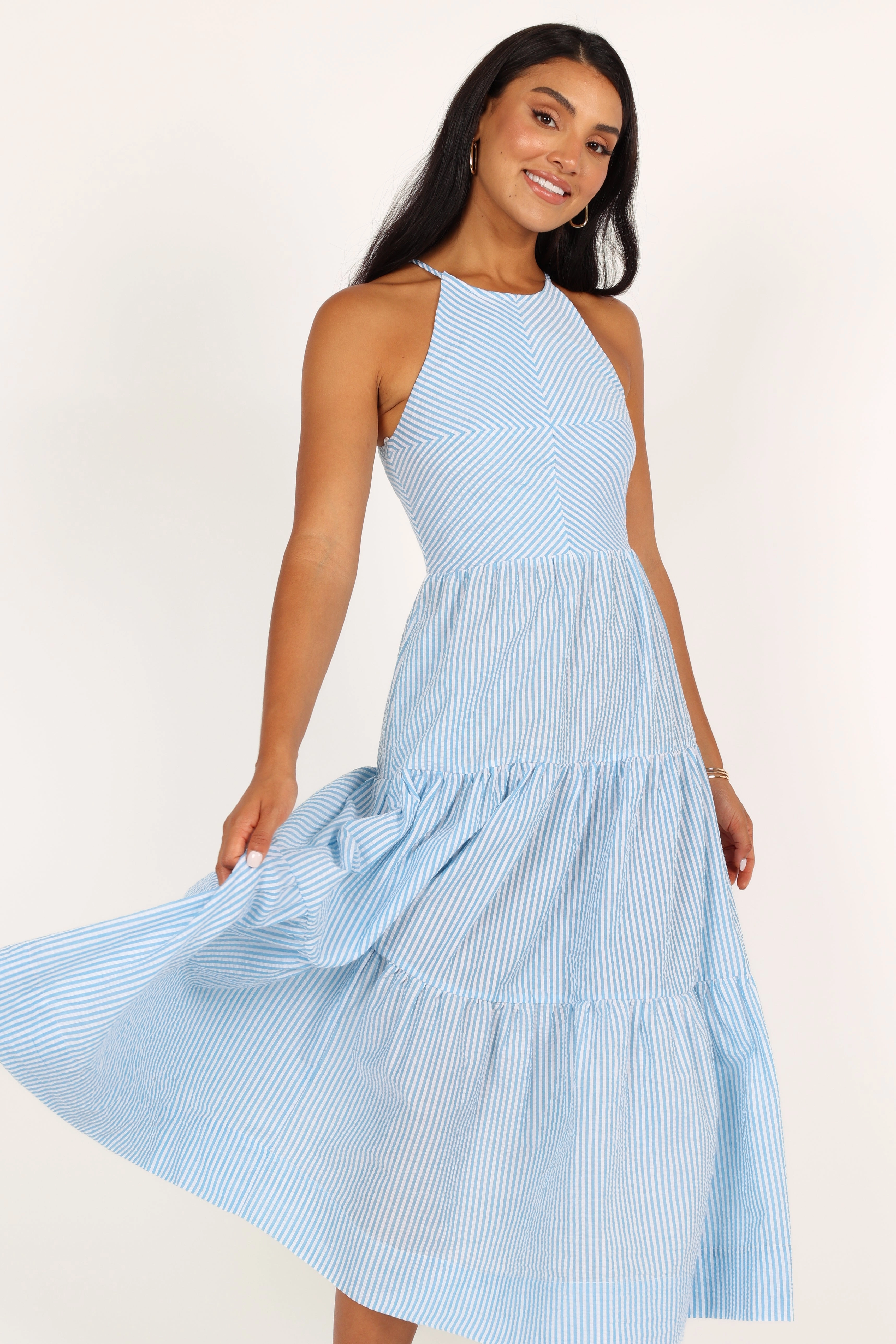 Caspian Tiered Maxi Dress - Blue Stripe