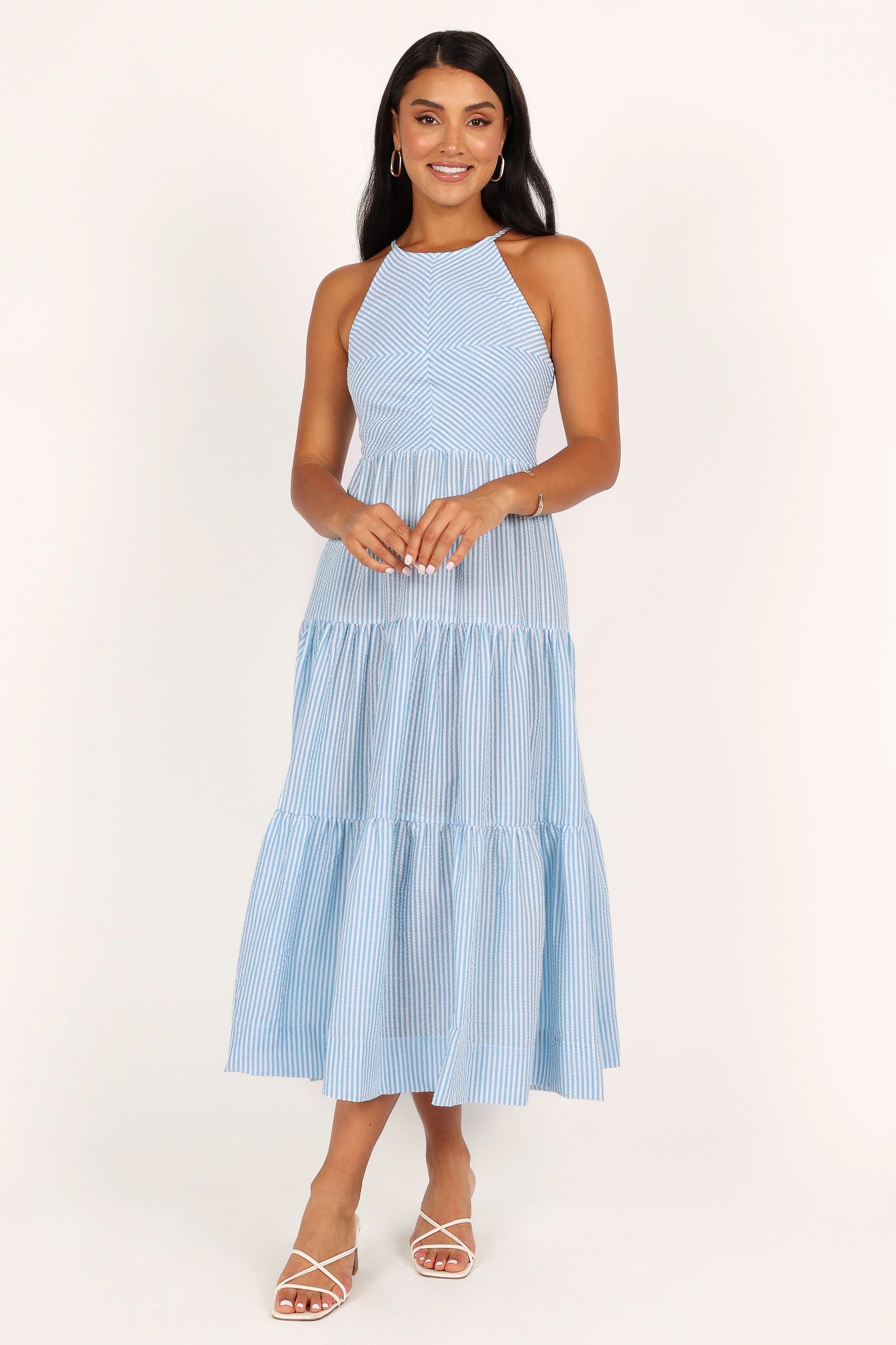 Caspian Tiered Maxi Dress - Blue Stripe