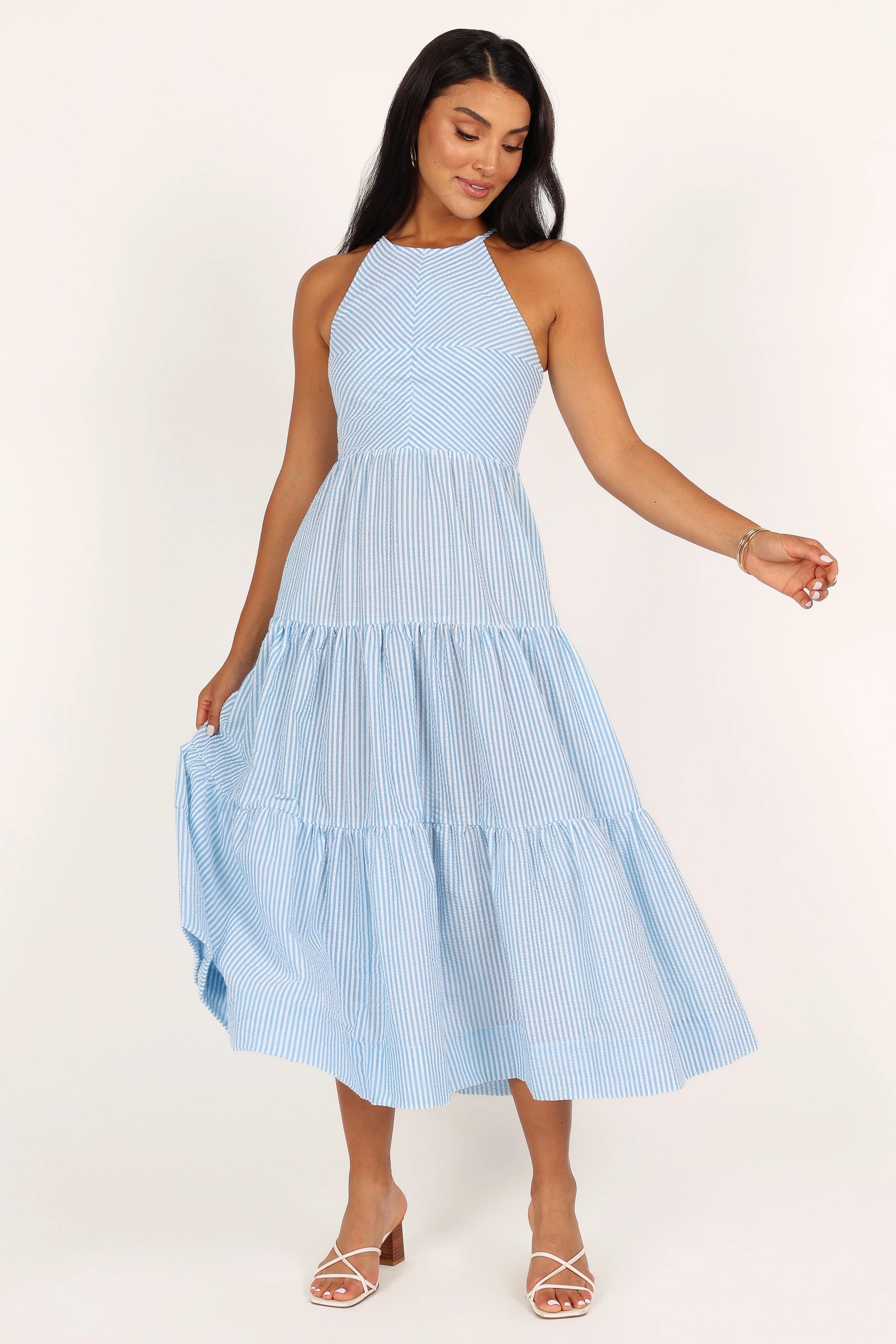 Caspian Tiered Maxi Dress - Blue Stripe