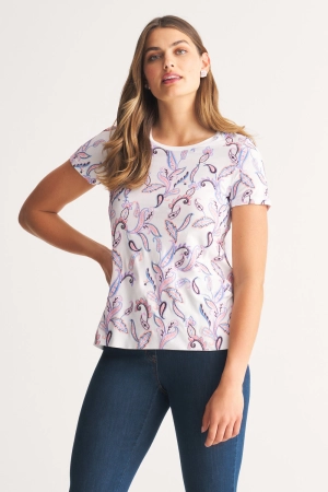 Embroidered Scoop Neck T-Shirt - Embroidered Paisley