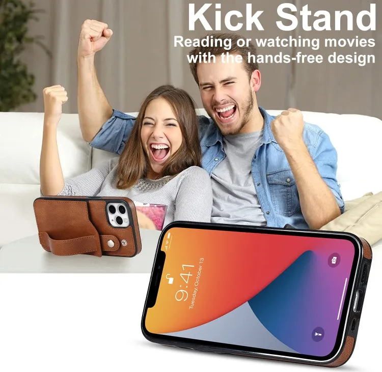 For iPhone 11 Crazy Horse Texture Shockproof TPU   PU Leather Case with Card Slot  Wrist Strap