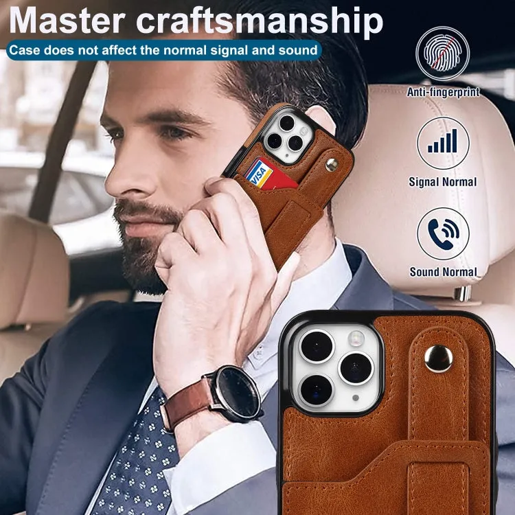 For iPhone 11 Crazy Horse Texture Shockproof TPU   PU Leather Case with Card Slot  Wrist Strap