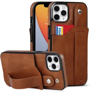 For iPhone 11 Crazy Horse Texture Shockproof TPU   PU Leather Case with Card Slot  Wrist Strap
