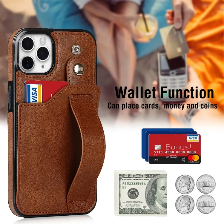 For iPhone 11 Crazy Horse Texture Shockproof TPU   PU Leather Case with Card Slot  Wrist Strap