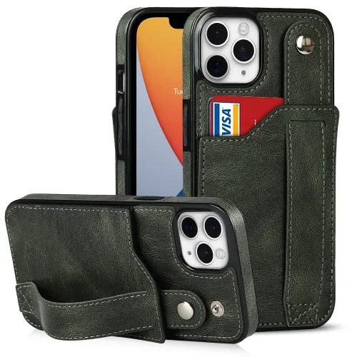 For iPhone 11 Crazy Horse Texture Shockproof TPU   PU Leather Case with Card Slot  Wrist Strap