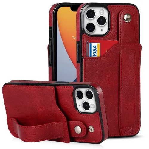 For iPhone 11 Crazy Horse Texture Shockproof TPU   PU Leather Case with Card Slot  Wrist Strap