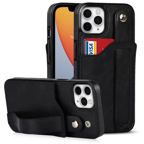 For iPhone 11 Crazy Horse Texture Shockproof TPU   PU Leather Case with Card Slot  Wrist Strap