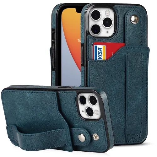 For iPhone 11 Crazy Horse Texture Shockproof TPU   PU Leather Case with Card Slot  Wrist Strap