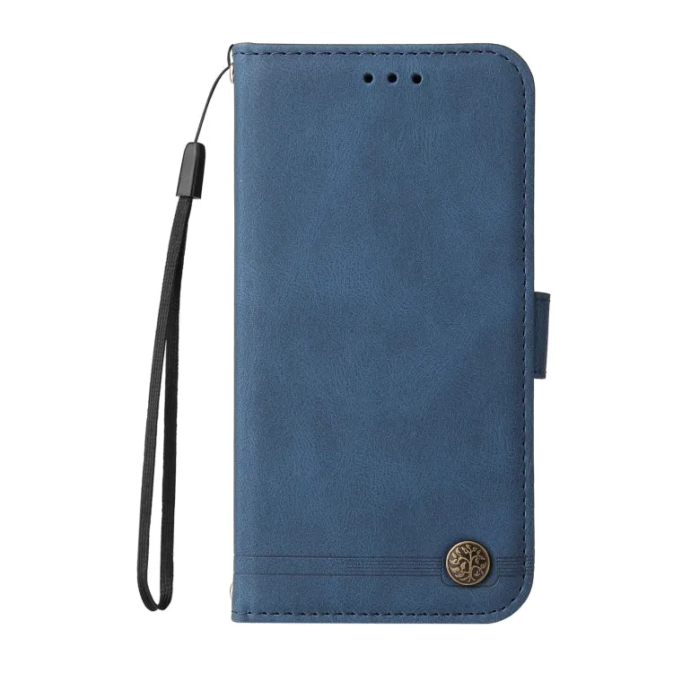 For iPhone 12 Skin Feel Life Tree Metal Button Horizontal Flip Leather Case with Holder  Card