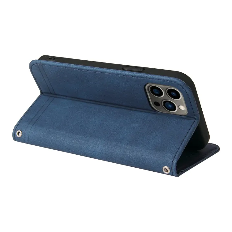 For iPhone 12 Skin Feel Life Tree Metal Button Horizontal Flip Leather Case with Holder  Card