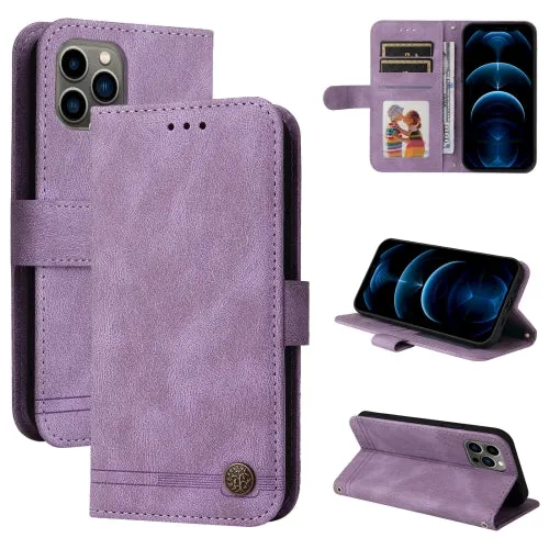 For iPhone 12 Skin Feel Life Tree Metal Button Horizontal Flip Leather Case with Holder  Card