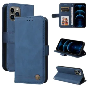For iPhone 12 Skin Feel Life Tree Metal Button Horizontal Flip Leather Case with Holder  Card