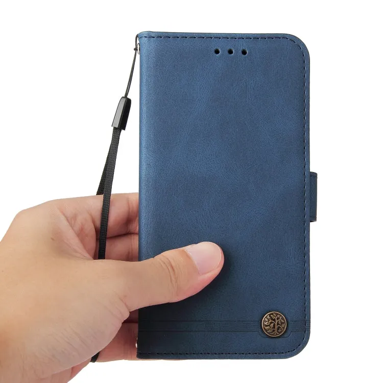 For iPhone 12 Skin Feel Life Tree Metal Button Horizontal Flip Leather Case with Holder  Card