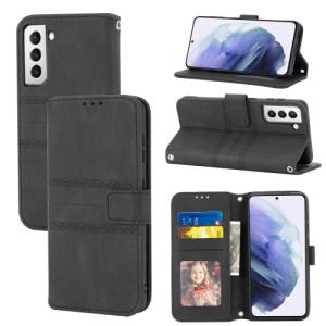 For Samaung Galaxy S22 5G Embossed Striped Magnetic Buckle PU   TPU Horizontal Flip Phone Leather