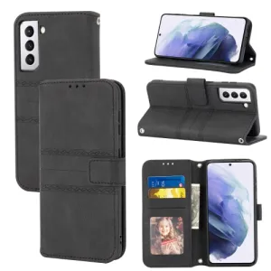 For Samaung Galaxy S22 5G Embossed Striped Magnetic Buckle PU   TPU Horizontal Flip Phone Leather