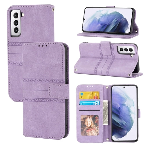 For Samaung Galaxy S22 5G Embossed Striped Magnetic Buckle PU   TPU Horizontal Flip Phone Leather