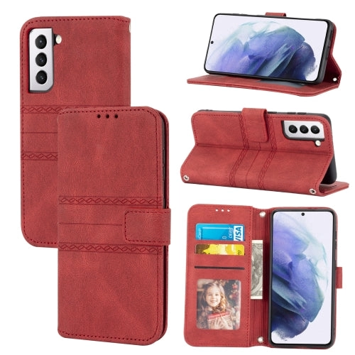 For Samaung Galaxy S22 5G Embossed Striped Magnetic Buckle PU   TPU Horizontal Flip Phone Leather