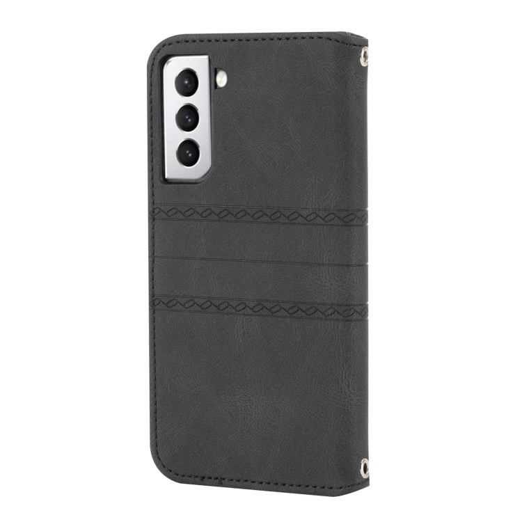For Samaung Galaxy S22 5G Embossed Striped Magnetic Buckle PU   TPU Horizontal Flip Phone Leather