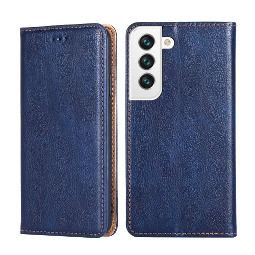 For Samaung Galaxy S22 5G Pure Color Magnetic Horizontal Flip Leather Case with Holder  Card