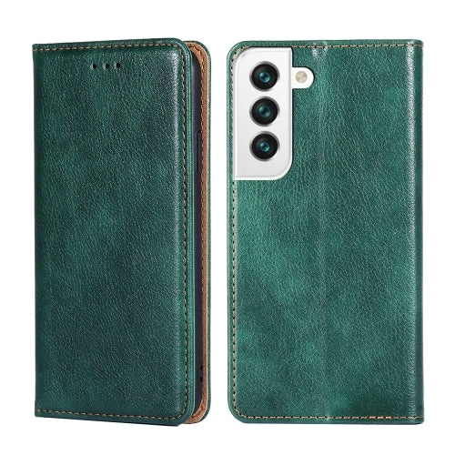 For Samaung Galaxy S22 5G Pure Color Magnetic Horizontal Flip Leather Case with Holder  Card