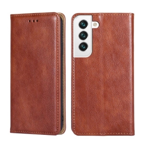 For Samaung Galaxy S22 5G Pure Color Magnetic Horizontal Flip Leather Case with Holder  Card