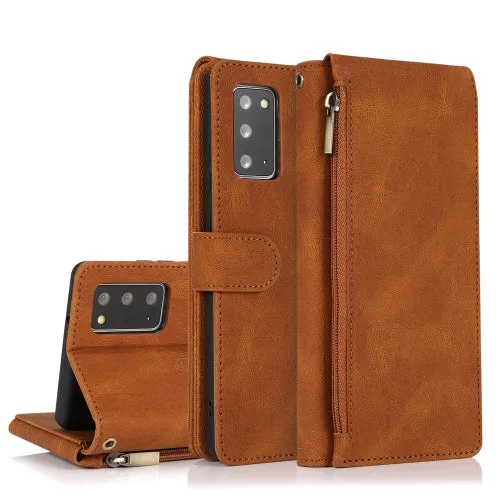 For Samsung Galaxy Note 20 Skin-feel Crazy Horse Texture Zipper Wallet Bag Horizontal Flip Leather