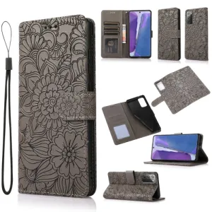 For Samsung Galaxy Note 20 Skin Feel Embossed Sunflower Horizontal Flip Leather Case with Holder