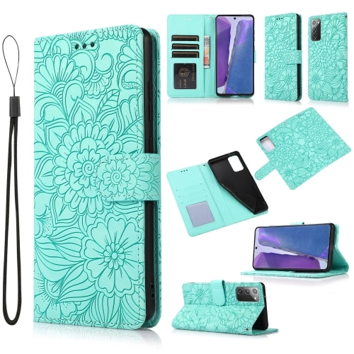 For Samsung Galaxy Note 20 Skin Feel Embossed Sunflower Horizontal Flip Leather Case with Holder