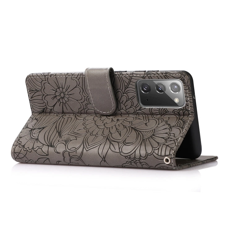 For Samsung Galaxy Note 20 Skin Feel Embossed Sunflower Horizontal Flip Leather Case with Holder