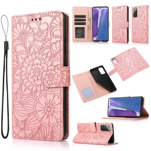 For Samsung Galaxy Note 20 Skin Feel Embossed Sunflower Horizontal Flip Leather Case with Holder