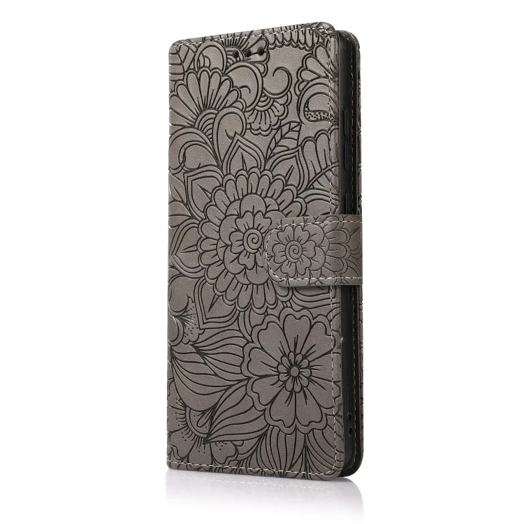For Samsung Galaxy Note 20 Skin Feel Embossed Sunflower Horizontal Flip Leather Case with Holder