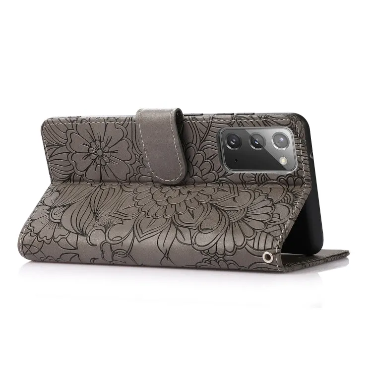 For Samsung Galaxy Note 20 Skin Feel Embossed Sunflower Horizontal Flip Leather Case with Holder