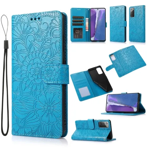For Samsung Galaxy Note 20 Skin Feel Embossed Sunflower Horizontal Flip Leather Case with Holder