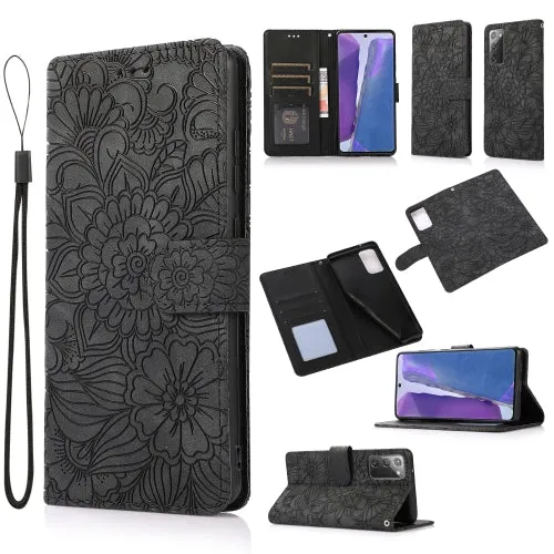 For Samsung Galaxy Note 20 Skin Feel Embossed Sunflower Horizontal Flip Leather Case with Holder