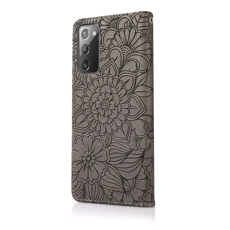 For Samsung Galaxy Note 20 Skin Feel Embossed Sunflower Horizontal Flip Leather Case with Holder
