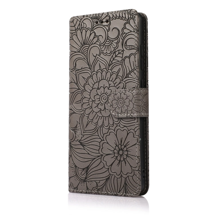 For Samsung Galaxy Note 20 Skin Feel Embossed Sunflower Horizontal Flip Leather Case with Holder