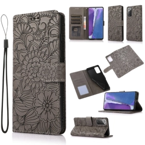 For Samsung Galaxy Note 20 Skin Feel Embossed Sunflower Horizontal Flip Leather Case with Holder