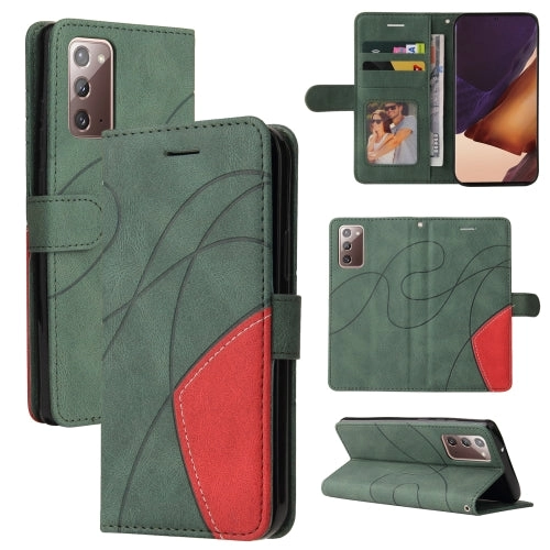 For Samsung Galaxy Note20 Dual-color Splicing Horizontal Flip PU Leather Case with Holder
