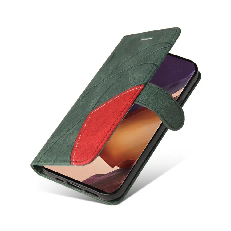 For Samsung Galaxy Note20 Dual-color Splicing Horizontal Flip PU Leather Case with Holder