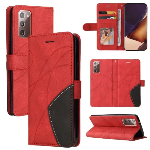 For Samsung Galaxy Note20 Dual-color Splicing Horizontal Flip PU Leather Case with Holder