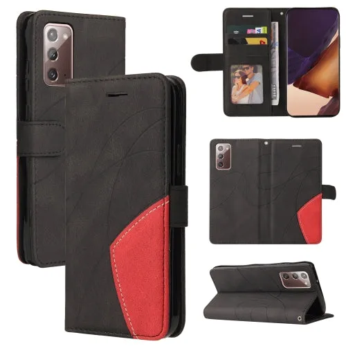For Samsung Galaxy Note20 Dual-color Splicing Horizontal Flip PU Leather Case with Holder