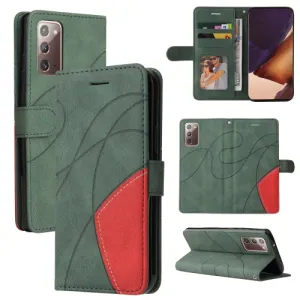 For Samsung Galaxy Note20 Dual-color Splicing Horizontal Flip PU Leather Case with Holder
