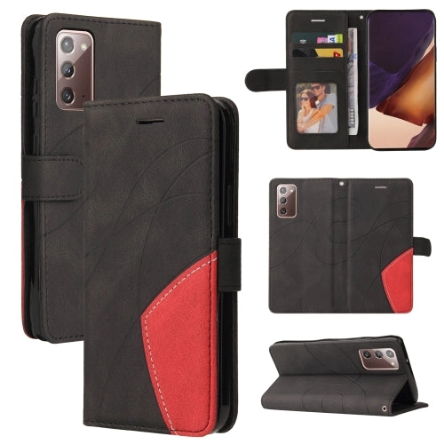 For Samsung Galaxy Note20 Dual-color Splicing Horizontal Flip PU Leather Case with Holder