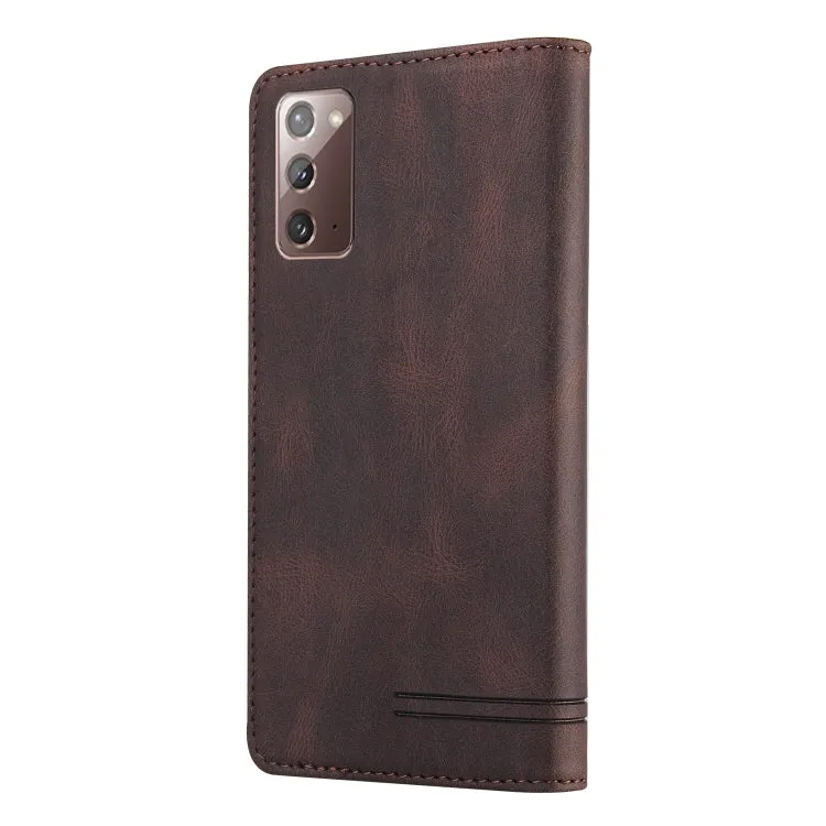 For Samsung Galaxy Note20 Skin Feel Anti-theft Brush Horizontal Flip Leather Case with Holder
